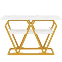 VOGREX Console Table, Entryway Table with Golden Metal Frame for Living Room in White - thumbnail 1