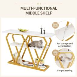 VOGREX Console Table, Entryway Table with Golden Metal Frame for Living Room in White - thumbnail 4