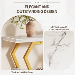 VOGREX Console Table, Entryway Table with Golden Metal Frame for Living Room in White - thumbnail 3