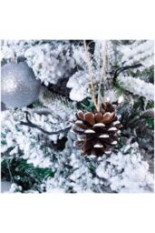 Netagon Home Festive Christmas Hanging Pine Cone Bauble Decoration - White Tipped Pack of 6 in Brown