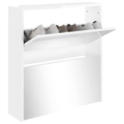 Berkfield Home Shoe Cabinet with Mirror 2-Layer High Gloss White 63x17x67 cm - Size: 63 x 17 x 67 cm - thumbnail 3
