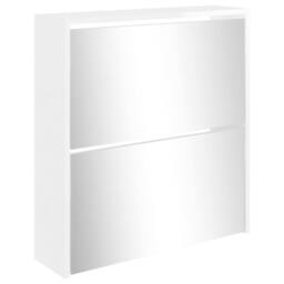 Berkfield Home Shoe Cabinet with Mirror 2-Layer High Gloss White 63x17x67 cm - Size: 63 x 17 x 67 cm - thumbnail 4