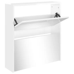 Berkfield Home Shoe Cabinet with Mirror 2-Layer High Gloss White 63x17x67 cm - Size: 63 x 17 x 67 cm