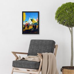 Artery8 Glastonbury Music Festival 1987 Morning Oil Painting Artwork Framed Wall Art Print A4 in Black - thumbnail 2