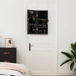 Berkfield Home Mirror Jewellery Cabinet Wall Mounted Black 30x8.5x67 cm