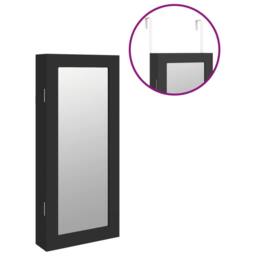 Berkfield Home Mirror Jewellery Cabinet Wall Mounted Black 30x8.5x67 cm - thumbnail 9