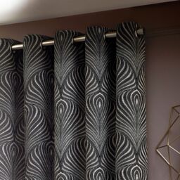 Paoletti Gatsby Jacquard Eyelet Curtains in Black - Size: 168 cm width x 229 cm drop - thumbnail 3
