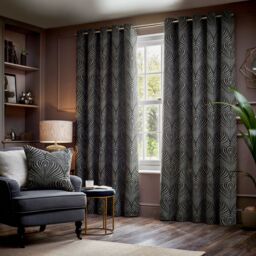 Paoletti Gatsby Jacquard Eyelet Curtains in Black - Size: 168 cm width x 229 cm drop - thumbnail 1