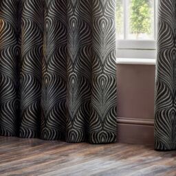 Paoletti Gatsby Jacquard Eyelet Curtains in Black - Size: 168 cm width x 229 cm drop - thumbnail 2