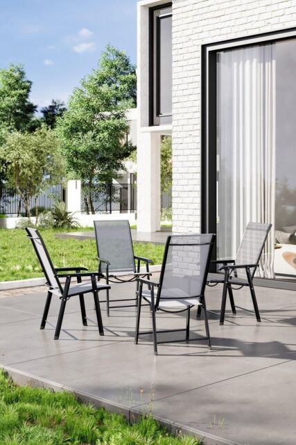 Garden Sanctuary Outdoor Fabric & Metal Frame Folding Chair Set of 4 in Black - image 1