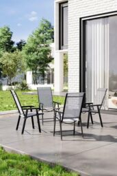 Garden Sanctuary Outdoor Fabric & Metal Frame Folding Chair Set of 4 in Black