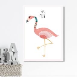 ARTZE Be Fun Flamingo Tribal Animal Quote Framed Print SIZE: A2 with White Frame in Pink - Size: A3 - thumbnail 2