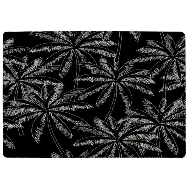 Benjamin Tate Design White Palm Trees On Black Rug in Natural - Size: Large - image 1