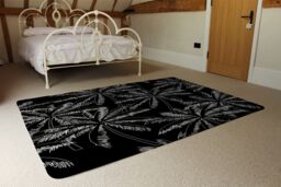 Benjamin Tate Design White Palm Trees On Black Rug in Natural - Size: Large - thumbnail 3