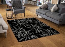Benjamin Tate Design White Palm Trees On Black Rug in Natural - Size: Large - thumbnail 2