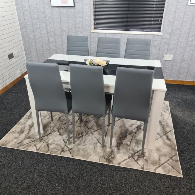 KOSY KOALA Modern White & Black Dining Table Set With 6 Grey Chairs Dining Room Furniture in Brown - image 1
