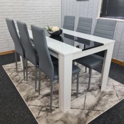 KOSY KOALA Modern White & Black Dining Table Set With 6 Grey Chairs Dining Room Furniture in Brown - thumbnail 6