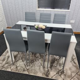 KOSY KOALA Modern White & Black Dining Table Set With 6 Grey Chairs Dining Room Furniture in Brown - thumbnail 5