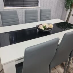 KOSY KOALA Modern White & Black Dining Table Set With 6 Grey Chairs Dining Room Furniture in Brown - thumbnail 8