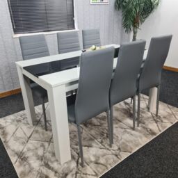 KOSY KOALA Modern White & Black Dining Table Set With 6 Grey Chairs Dining Room Furniture in Brown - thumbnail 4
