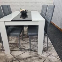 KOSY KOALA Modern White & Black Dining Table Set With 6 Grey Chairs Dining Room Furniture in Brown - thumbnail 7