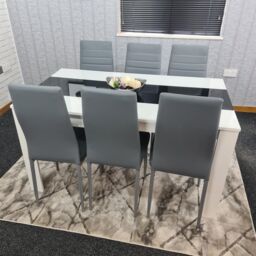 KOSY KOALA Modern White & Black Dining Table Set With 6 Grey Chairs Dining Room Furniture in Brown - thumbnail 2