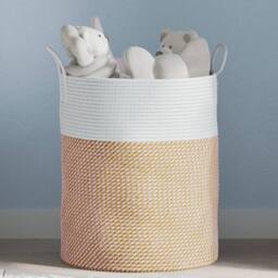 Berkfield Home Storage Basket Brown & White √ò38x46 cm Cotton - Size: 38x46 cm - thumbnail 2