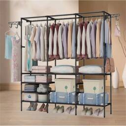 Nordara Heavy Duty Steel Double Garment Rack With Shelves in Black - thumbnail 3