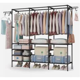 Nordara Heavy Duty Steel Double Garment Rack With Shelves in Black - thumbnail 1