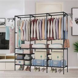 Nordara Heavy Duty Steel Double Garment Rack With Shelves in Black - thumbnail 4