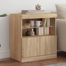 Berkfield Home Sideboard with LED Lights Sonoma Oak 60x37x67 cm in Light Tan - Size: 60 x 37 x 67 cm - thumbnail 2