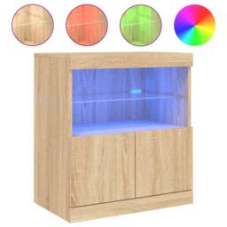 Berkfield Home Sideboard with LED Lights Sonoma Oak 60x37x67 cm in Light Tan - Size: 60 x 37 x 67 cm - thumbnail 3