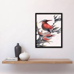 Artery8 Katsushika Hokusai Framed Wall Art Print Album of Sketches Birds 1841 in Red - Size: A4 - thumbnail 2