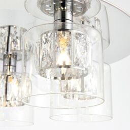 Loops 5 Bulb Ceiling Lamp & 2x Matching Wall Mount Light Round Chrome & Crystal Glass in Clear - thumbnail 4