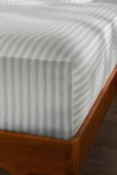 Soak&Sleep Misty Green Herringbone Stripe Cotton 30cm Fitted Sheet - Size: Super King