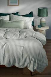 Soak&Sleep Misty Green Herringbone Stripe Cotton 30cm Fitted Sheet - Size: Super King - thumbnail 2