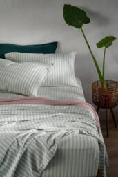 Soak&Sleep Misty Green Herringbone Stripe Cotton 30cm Fitted Sheet - Size: Super King - thumbnail 3