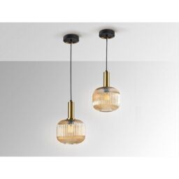 Netlighting Norma Globe Pendant Ceiling Light Black Brass Amber Glass E27 UK STOCK - thumbnail 5