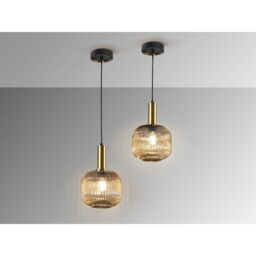 Netlighting Norma Globe Pendant Ceiling Light Black Brass Amber Glass E27 UK STOCK - thumbnail 4