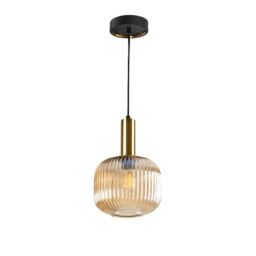 Netlighting Norma Globe Pendant Ceiling Light Black Brass Amber Glass E27 UK STOCK - thumbnail 1