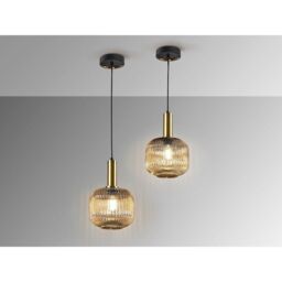 Netlighting Norma Globe Pendant Ceiling Light Black Brass Amber Glass E27 UK STOCK - thumbnail 3