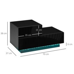 HOMCOM High Gloss Front Bedside Table Nightstand with LED Light Remote in Black - thumbnail 3
