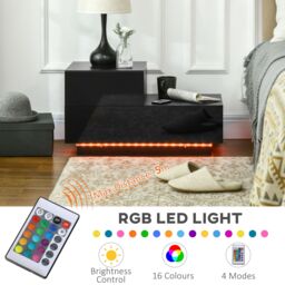 HOMCOM High Gloss Front Bedside Table Nightstand with LED Light Remote in Black - thumbnail 4
