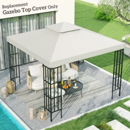 OUTSUNNY 3(m) 2 Tier Garden Gazebo Top Cover Replacement Canopy Roof in Cream - thumbnail 1