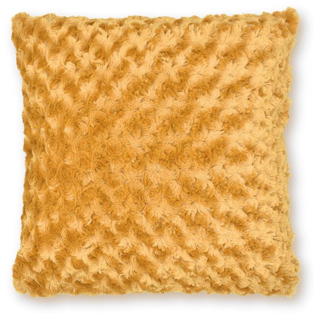 Velosso Snuggly Soft Touch Faux Fur Cushion, Luxurious Sofa Accent Cushion in Gold - Size: 43 cm x 43 cm