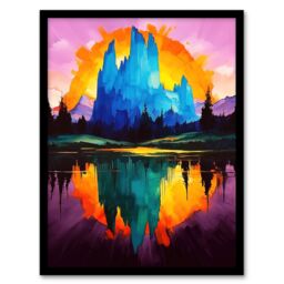Artery8 Mount Fitz Roy Sunset Colourful Abstract Landscape Framed Art Print in Purple - Size: A4 - thumbnail 1
