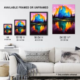 Artery8 Mount Fitz Roy Sunset Colourful Abstract Landscape Framed Art Print in Purple - Size: A4 - thumbnail 3