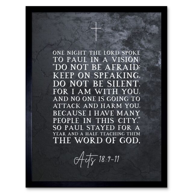 Artery8 Wall Art Print Acts 18:9-11 Do Not Be Silent For I am With You Christian Bible Verse Quote Scripture Typography Art Framed - image 1