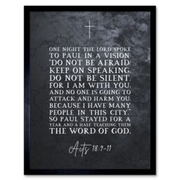 Artery8 Wall Art Print Acts 18:9-11 Do Not Be Silent For I am With You Christian Bible Verse Quote Scripture Typography Art Framed - thumbnail 1