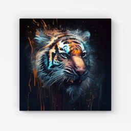 Warren Reed - Designer Tiger Face Splashart Dark Background Canvas in Brown - Size: w40 inch x h40 inch - thumbnail 1